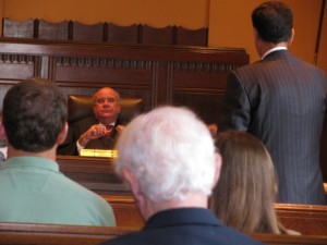 Jefferson County Court at Law Judge Tom Rugg listens to arguments in the property rights case earlier this month. 