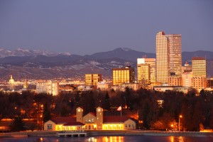The Denver, Colorado skyline in January 2012. Denver, located on the dry side of the Continental Divide, has instituted a number of programs to encourage water conservation. 