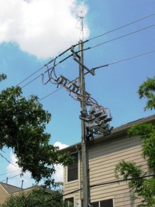 Power pole in Houston equipped with antenna to allow remotely controlled switching