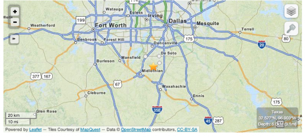 Location of the earthquake that occurred Wednesday morning.