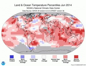 This map shows a very warm year with most measured temperatures well above average.