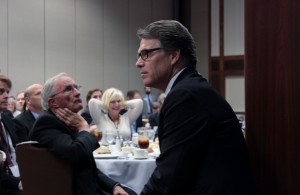Texas Governor Rick Perry waiting to be introduced at Energy & Climate Policy Summit in Houston