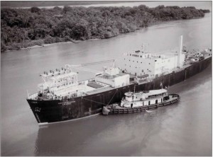 TA 1968 photo of the Sturgis in the Panama Canal where it provided electricity to operate the locks.