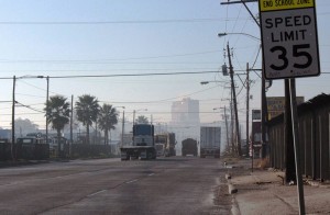 A pollution haze over Houston East End.