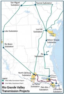 A map of projects to increase transmission capacity in the Rio Grande Valley.