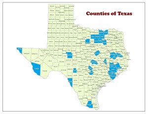 Counties that contain at least one project applying for state funds are highlighted in blue.
