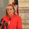 Gov. Mary Fallin at a state capitol press conference in Oklahoma City.