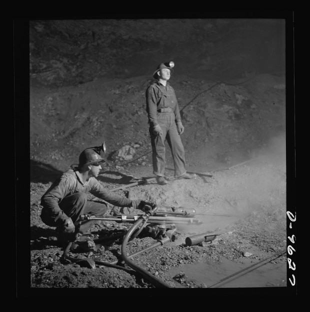 Blast hole drillers at a zinc mine of the Eagle-Picher Company near Cardin, Okla., in 1943.