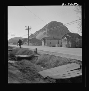 A mountain of waste rock grows steadily outside a zinc concentrator near Cardin, Okla., in 1943.