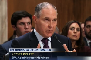 Oklahoma Attorney General Scott Pruitt testifying at a Jan. 18 confirmation hearing on his nomination as administrator of the U.S. Environmental Protection Agency.