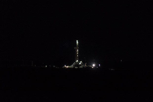 Lights from a drilling rig near Watonga, Okla.