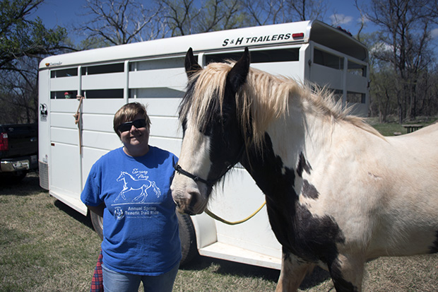 Clinton, Oklahoma, resident Cindy Box and her Horse, Rosie, at Foss State Park. 