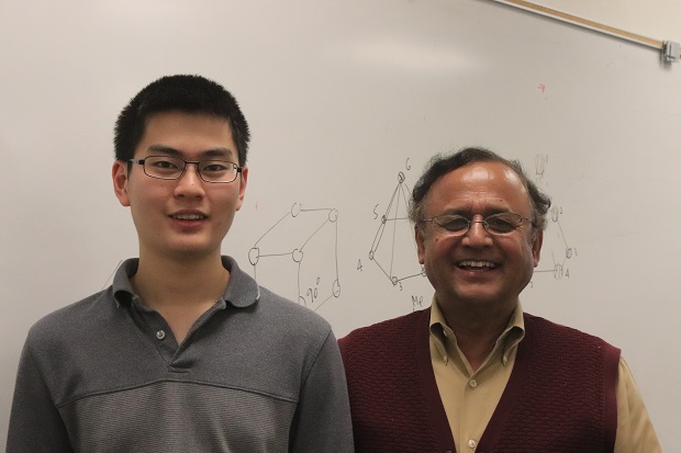 George Wang (left) and his chemistry teacher Fazlur Rahman (right). Wang discovered Carbon atoms can make more bonds than ever thought.