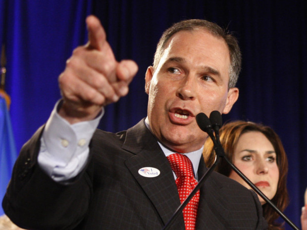 Scott Pruitt speaks on election night 2010, after his successful campaign for Oklahoma attorney general. When Pruitt assumed office, he also took control of the state's case against the poultry industry.