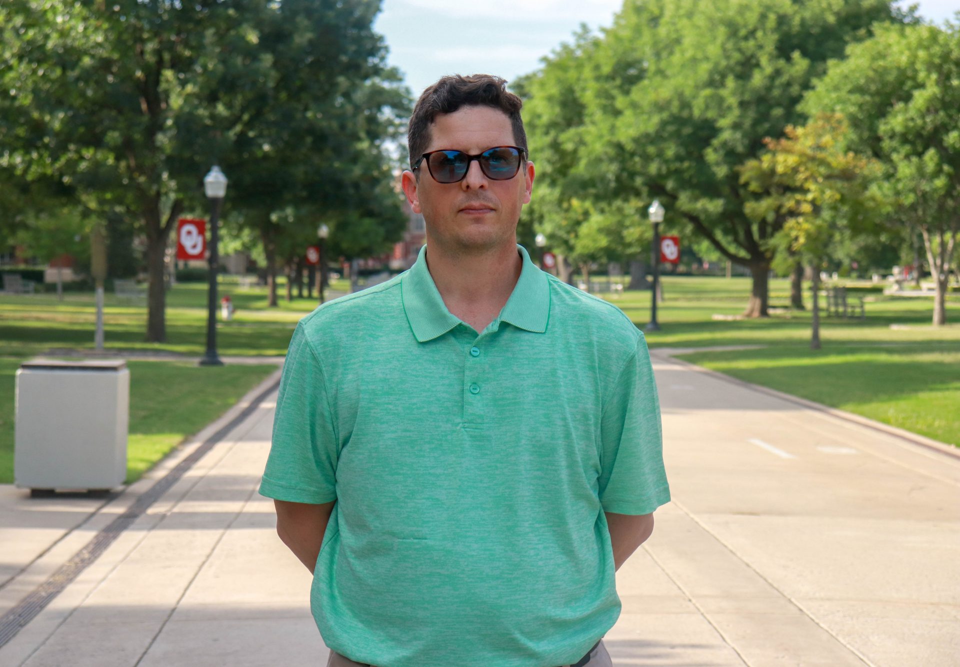 Gary Leonhardt standing on the University of Oklahoma campus in Norman.