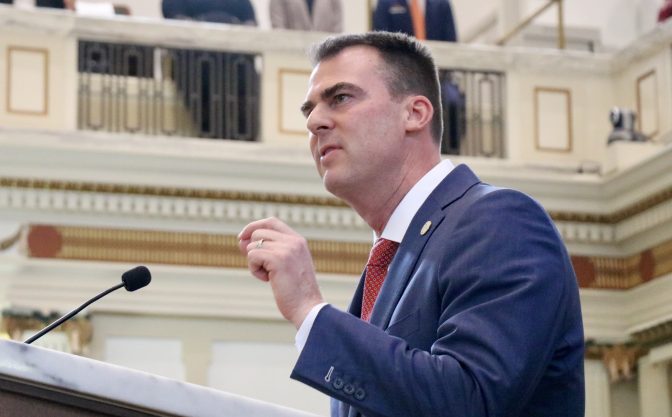 Gov. Kevin Stitt gives his annual State of the State address on February 3, 2020.