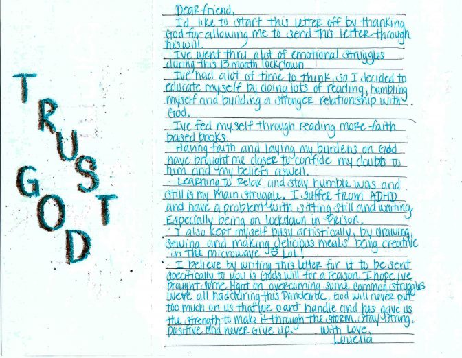 A letter from a woman incarcerated in a state prison.