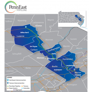 The proposed alternate route of the PennEast pipeline. Click to enlarge the image.