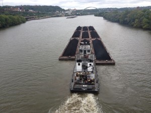 A coal barge along the Monongahela River in Pittsburgh.
