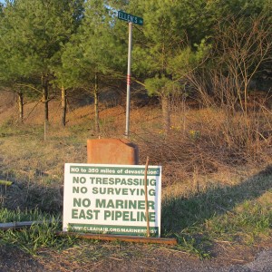 A sign opposing the Mariner East 2 pipeline at the edge of the Gerhart's property.