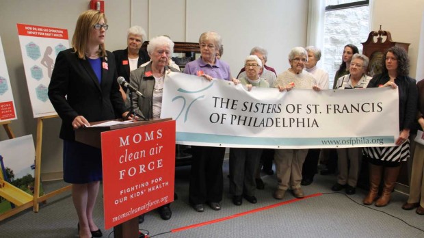 Pennsylvania Rep. Leanne Krueger-Braneky, D-Delaware County, speaks at Our Lady of Angels Convent in Aston, calling for tighter air pollution restrictions on oil and gas operations.