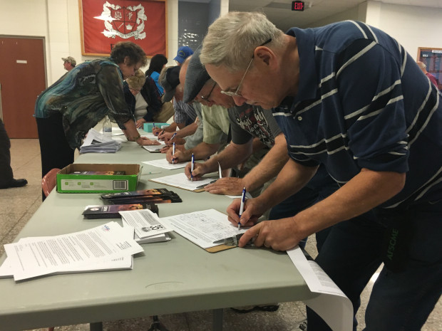 Landowners in Bradford County sign petitions urging the state legislature to pass a bill aimed at ensuring gas companies pay royalties.
