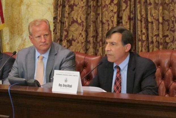 Rep. Greg Vitali, right, argues with the Republican chair of the House Environmental Resources and Energy Committee in April 2016.