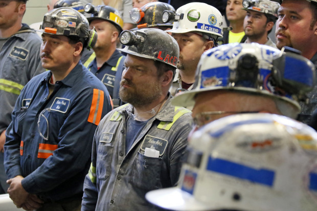 A group of coal miners listen to U.S. Environmental Protection Agency Administrator Scott Pruitt during his visit to Consol Pennsylvania Coal Company's Harvey Mine in Sycamore, Pa., Thursday, April 13, 2017. 