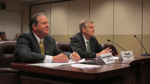 David Spigelmyer (left) heads the gas trade group, the Marcellus Shale Coalition. He testified Wednesday, along with Thad Hill, President and CEO of Calpine, a natural gas power company.