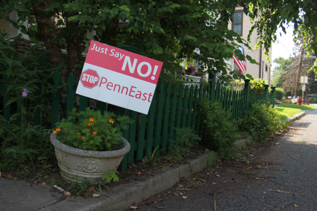 A yard sign in the New Jersey town of Milford protests the PennEast pipeline.