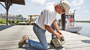 Steve Fleetwood, owner of the Bivalve Packing Company, on his dock at the Delaware Bay.