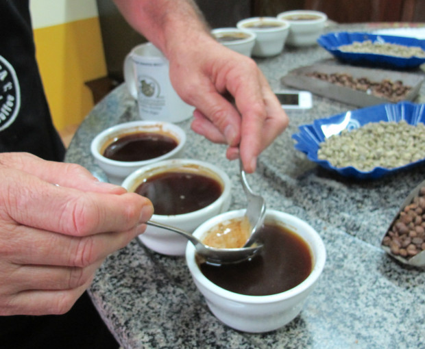 Erasmo Arrieta Soto tastes coffee at the Santa Anita Coffee Estate, Naranjo Costa Rica.