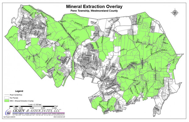 Penn Township's Mineral Extraction Overlay district allows drilling on much of the township. 