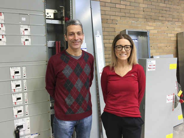 Greg Reed and Katrina Kelly-Pitou of the University of Pittsburgh will soon work on grid technologies in this lab at the Energy Innovation Center.