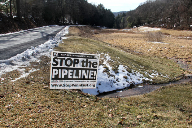 A sign protesting the proposed PennEast Pipeline route in Carbon County, Pa. FERC issued an order which critics say effectively denies appeals against its approval of the project.