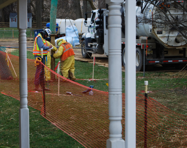 Workers and contractors for Sunoco Pipeline begin an 'additional investigation' of geological conditions behind homes at Lisa Drive, West Whiteland Township, Chester County where the company has been drilling for construction of the Mariner East 2 and 2X pipelines. 